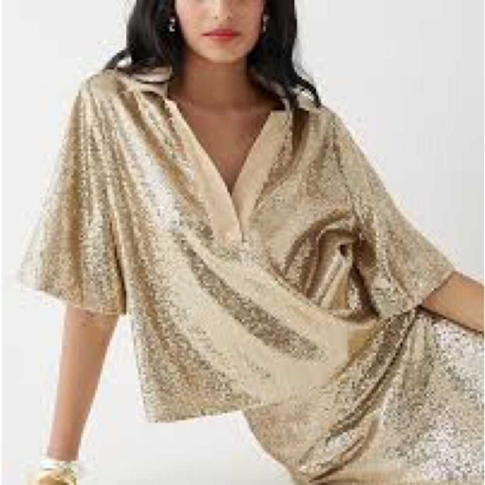 J. Crew Gold Collection Limited-Edition Sequin V-neck Collared Shirt
